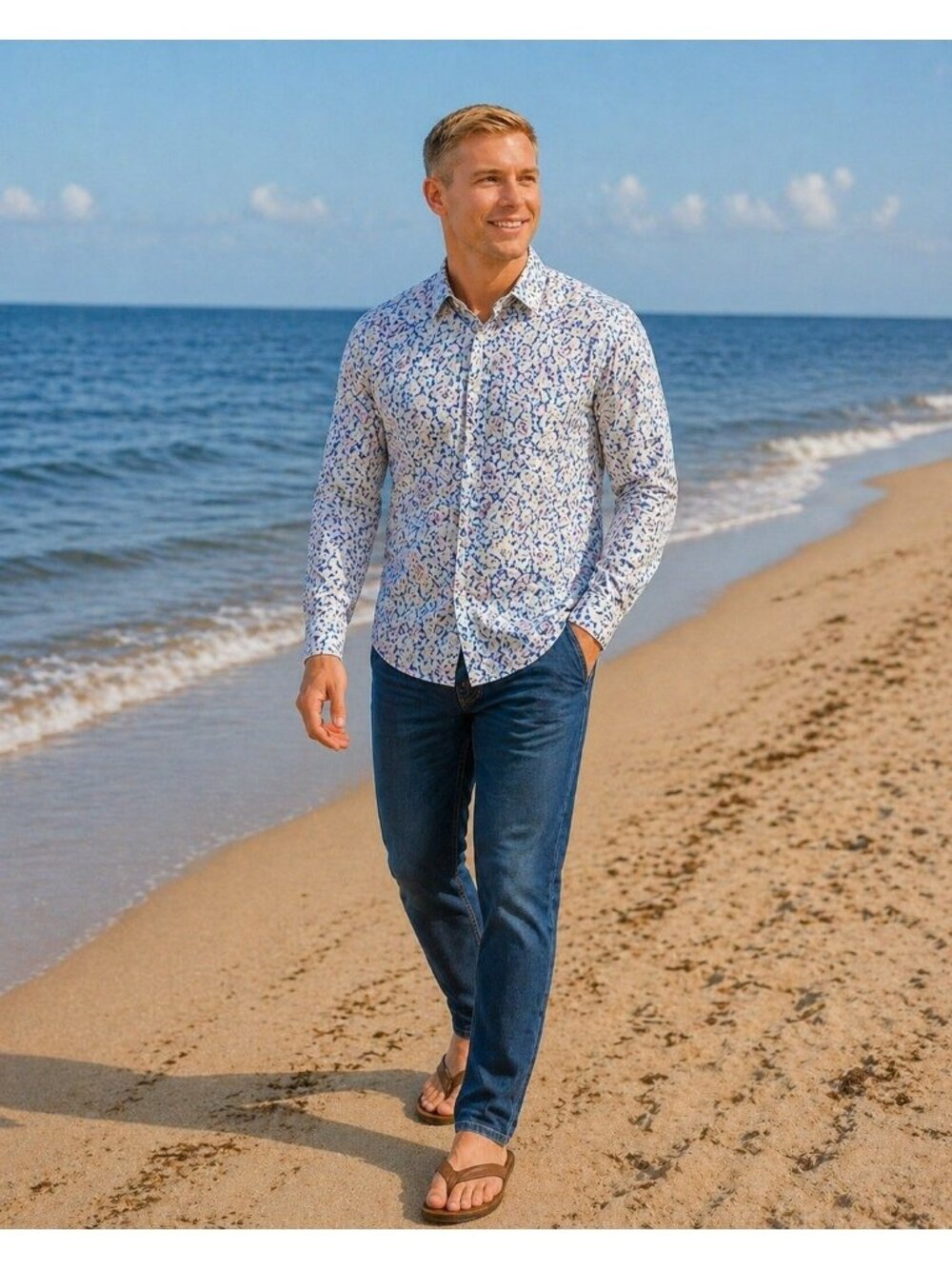 Robert Graham Tailored Fit Abstract Blue Pattern Button-Up Shirt Mens Large Whit